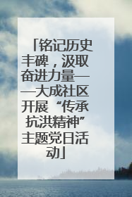 铭记历史丰碑，汲取奋进力量——大成社区开展“传承抗洪精神”主题党日活动